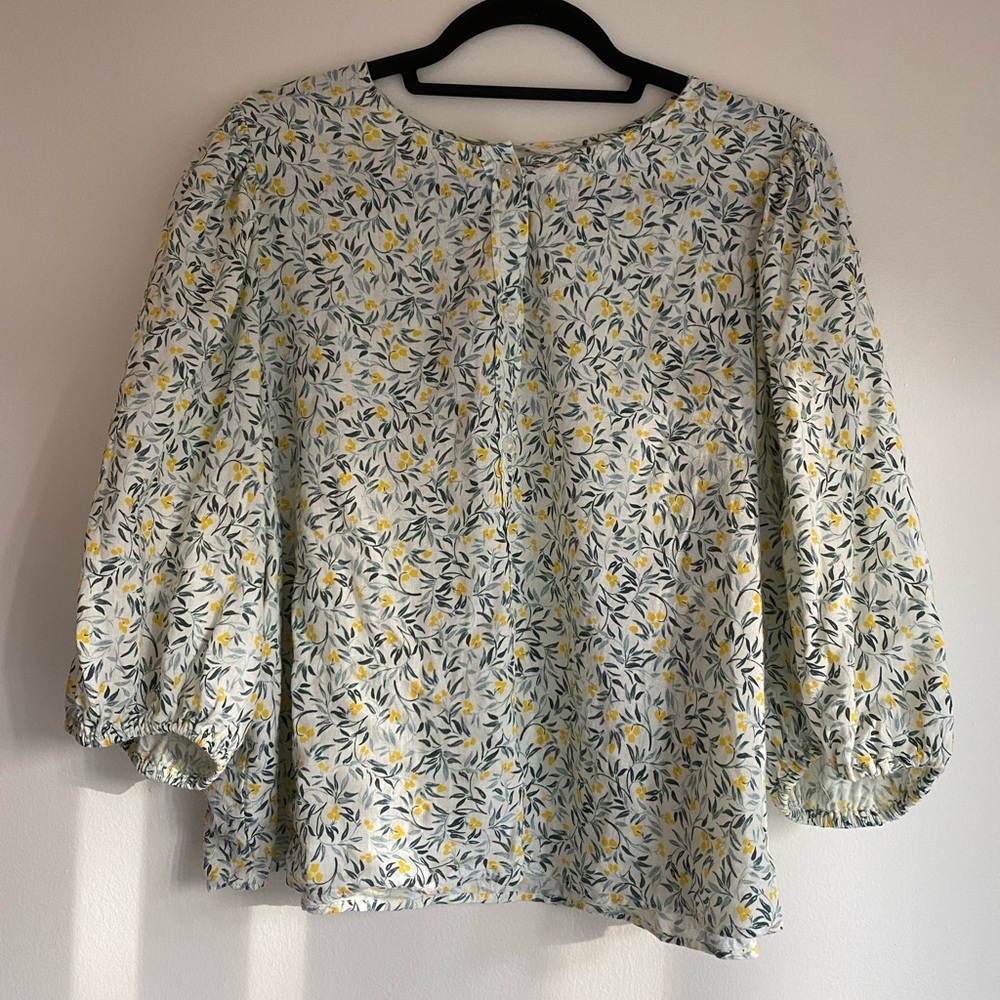 H&M White Puff Sleeve Blouse Relaxed Fit